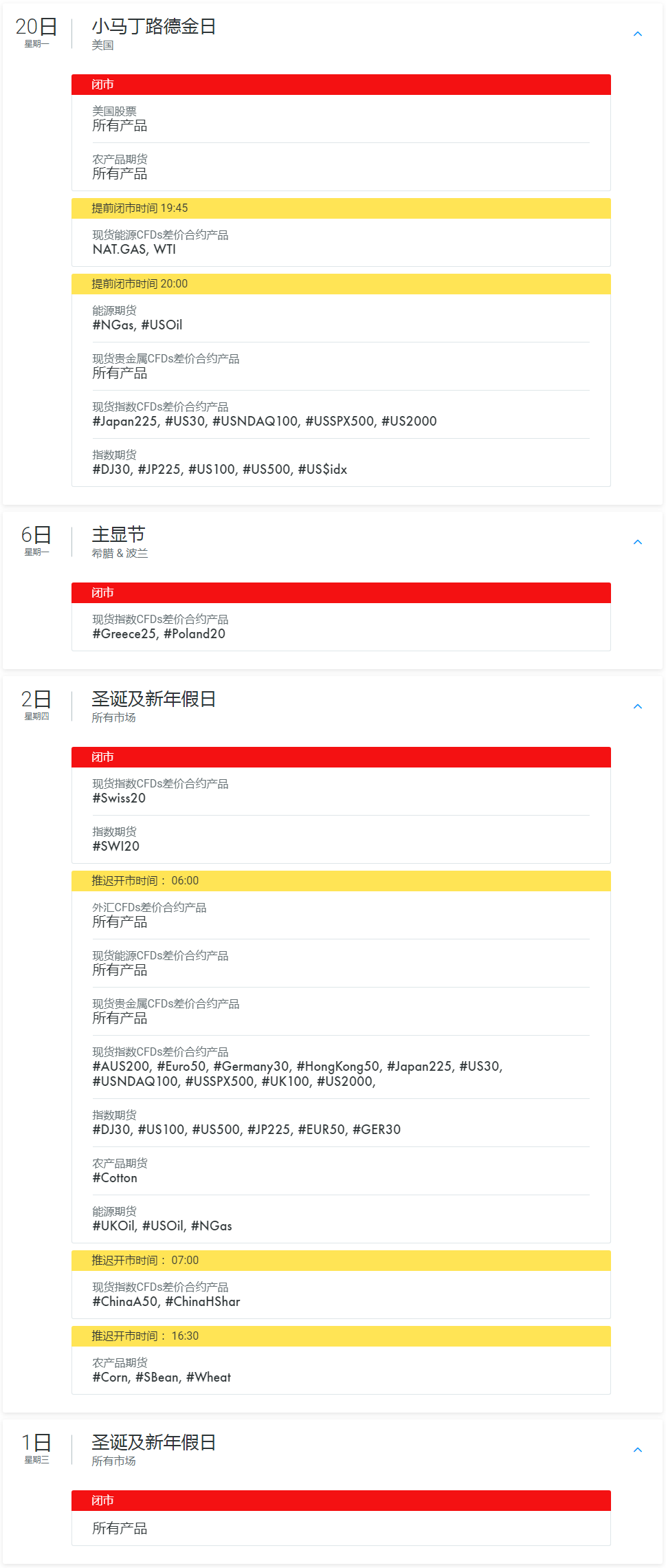 FXPRO浦汇：2020年1月市场假日