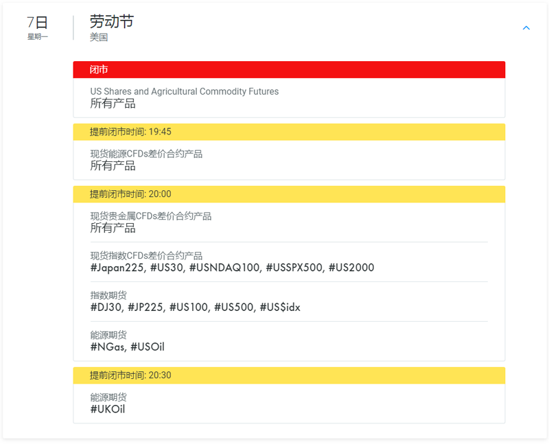 FXPRO浦汇：2020年9月市场假日